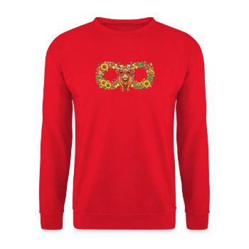 Highland Cow im Blumenkranz mit Herzbrille - Unisex Pullover - Rot - Vorne - Alina (178cm) & Michal (187cm)