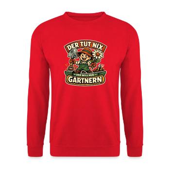 Gärtnern mit Humor Sticker - Unisex Pullover - Rot - Vorne - Alina (178cm) & Michal (187cm)