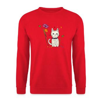 Katze mit Blumen - Unisex Pullover - Rot - Vorne - Alina (178cm) & Michal (187cm)