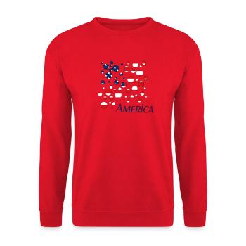 Americana Flaggen-Punkte Collage - Unisex Pullover - Rot - Vorne - Alina (178cm) & Michal (187cm)
