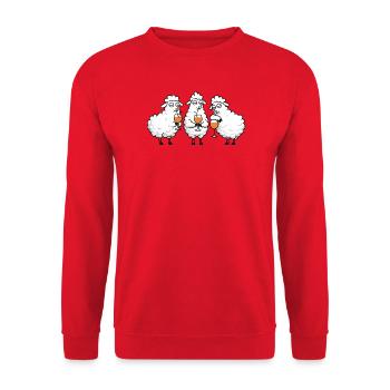 Trinkende Schafe Trio - Unisex Pullover - Rot - Vorne - Alina (178cm) & Michal (187cm)