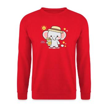 Sommerelefant mit Drink - Unisex Pullover - Rot - Vorne - Alina (178cm) & Michal (187cm)