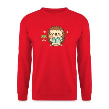 Kawaii Igel im Hawaii-Hemd - Unisex Pullover - Rot - Vorne - Alina (178cm) & Michal (187cm)