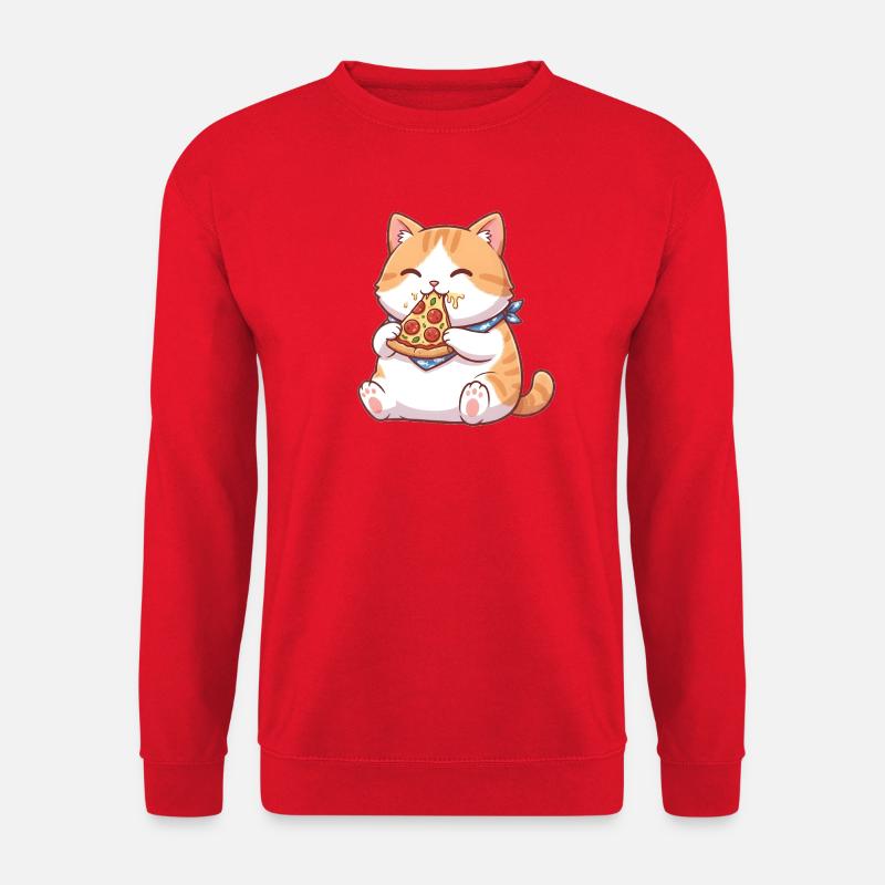 Katze isst Pizza - Unisex Pullover - Rot