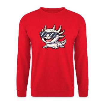 Dessin animé drôle d’Axolotl avec des lunettes de soleil - Sweat-shirt Unisexe - rouge - Devant - Alina (178cm) & Michal (187cm)