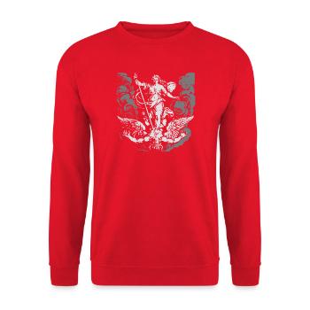 griechische Göttin Venus kämpft mit dem Teufel - Unisex Pullover - Rot - Vorne - Alina (178cm) & Michal (187cm)