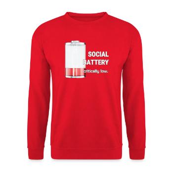 Social Battery – Critically Low - Unisex Pullover - Rot - Vorne - Alina (178cm) & Michal (187cm)