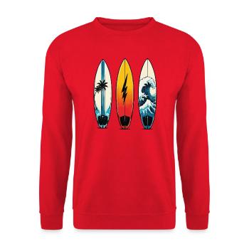 Trois planches de surf : vagues et palmiers - Sweat-shirt Unisexe - rouge - Devant - Alina (178cm) & Michal (187cm)