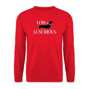 Low & Luxurious Dachshund Design - Unisex Sweatshirt - red - Front - Alina (178cm) & Michal (187cm)