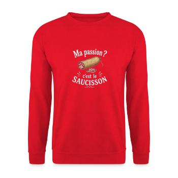 Cadeau Drôle : Ma passion c'est le saucisson - Sweat-shirt Unisexe - rouge - Devant - Alina (178cm) & Michal (187cm)