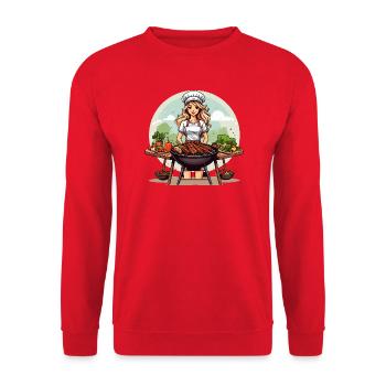 Barbecue heroine at the charcoal grill - Unisex Sweatshirt - red - Front - Alina (178cm) & Michal (187cm)