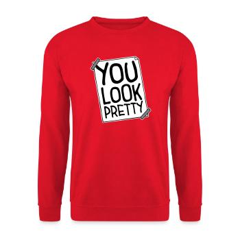 Tu as l’air assez drôle, complément Logo de l’amour de soi - Sweat-shirt Unisexe - rouge - Devant - Alina (178cm) & Michal (187cm)