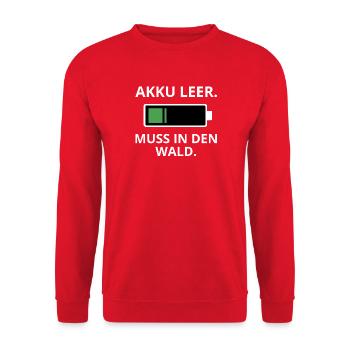 Akku Leer – Muss in den Wald - Unisex Pullover - Rot - Vorne - Alina (178cm) & Michal (187cm)