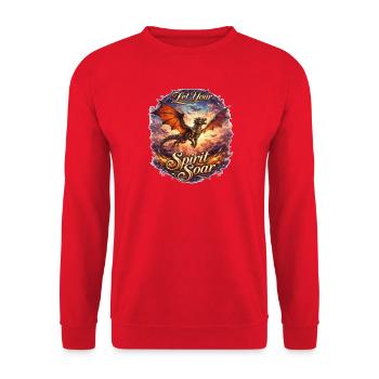 Let Your Spirit Soar – Drachenflug - Unisex Pullover - Rot - Vorne - Alina (178cm) & Michal (187cm)
