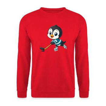 Süßer Pinguin Cartoon Eishockey Spieler - Unisex Pullover - Rot - Vorne - Alina (178cm) & Michal (187cm)