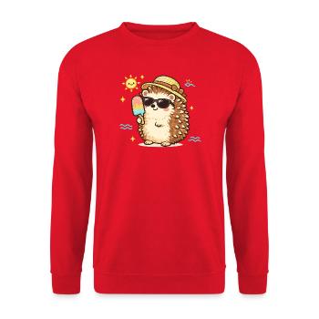 Sommer Igel mit Sonnenhut Eis - Unisex Sweatshirt - red - Front - Alina (178cm) & Michal (187cm)