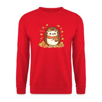 Herbstlicher Igel mit Schal - Unisex Pullover - Rot - Vorne - Alina (178cm) & Michal (187cm)
