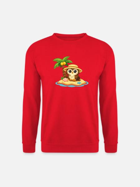 Eule im Inselparadies mit Strohhut - Unisex Pullover - Rot