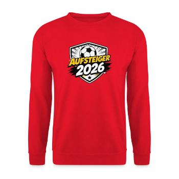 Aufsteiger 2026 Shield - Unisex Pullover - Rot - Vorne - Alina (178cm) & Michal (187cm)