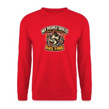 My Social Skills Are Fine – Cartoon Hedgehog - Unisex Sweatshirt - red - Front - Alina (178cm) & Michal (187cm)