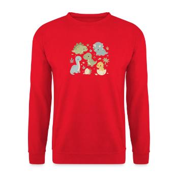 Niedliche Dinosaurier Kinder Design - Unisex Pullover - Rot - Vorne - Alina (178cm) & Michal (187cm)