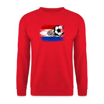 Paraguay Flagge Fußball used - Unisex Pullover - Rot - Vorne - Alina (178cm) & Michal (187cm)