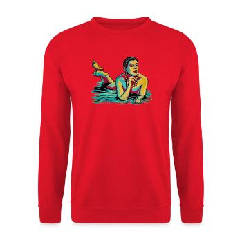 Pop-Art-Frau im Wasser - Unisex Pullover - Rot - Vorne - Alina (178cm) & Michal (187cm)