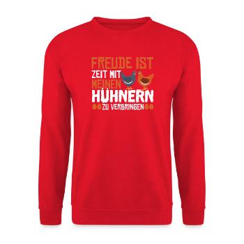 Hühnerflüsterer Huhn Hühnerhalter Hühner - Unisex Pullover - Rot - Vorne - Alina (178cm) & Michal (187cm)