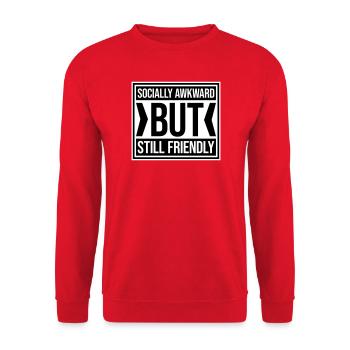 Socially Awkward But Still Friendly Lustig Spruch - Unisex Pullover - Rot - Vorne - Alina (178cm) & Michal (187cm)