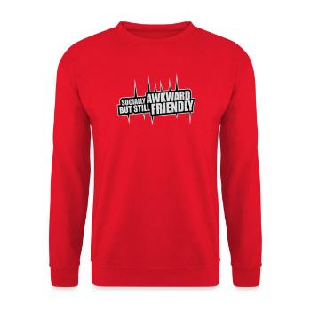 Socially Awkward But Still Friendly Lustig Spruch - Unisex Pullover - Rot - Vorne - Alina (178cm) & Michal (187cm)