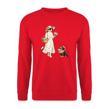 Chat fleuri & teckel dans le style Cottagecore - Sweat-shirt Unisexe - rouge - Devant - Alina (178cm) & Michal (187cm)