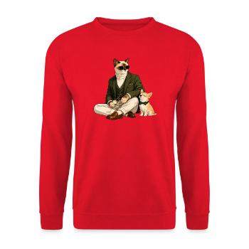 Elegante Kater & Chihuahua im Gentleman-Stil - Unisex Pullover - Rot - Vorne - Alina (178cm) & Michal (187cm)