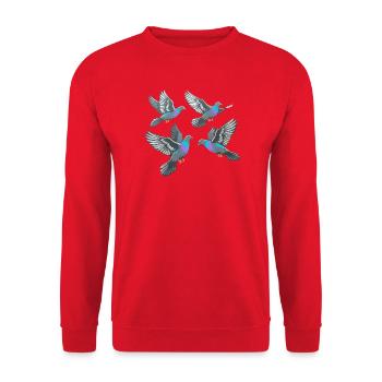 Des pigeons colorés en vol - Sweat-shirt Unisexe - rouge - Devant - Alina (178cm) & Michal (187cm)