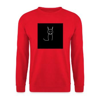 Minimalistische Katze auf Schwarz - Unisex Pullover - Rot - Vorne - Alina (178cm) & Michal (187cm)