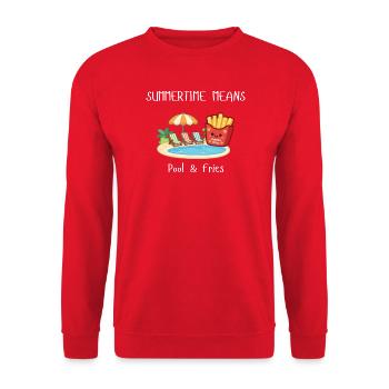 Summertime means Pool & Fries - Unisex Pullover - Rot - Vorne - Alina (178cm) & Michal (187cm)