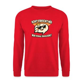 Königliches Frechsein Comic-Spruch - Unisex Pullover - Rot - Vorne - Alina (178cm) & Michal (187cm)