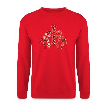 Amerikanische Kreuze Bling Collage - Unisex Pullover - Rot - Vorne - Alina (178cm) & Michal (187cm)