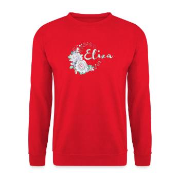 Eliza Blütenkranz Name - Unisex Pullover - Rot - Vorne - Alina (178cm) & Michal (187cm)