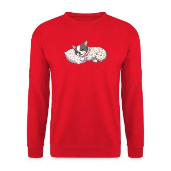 Schläfriger Boston Terrier Niedlicher Hundeliebhaber Nickerchen - Unisex Pullover - Rot - Vorne - Alina (178cm) & Michal (187cm)