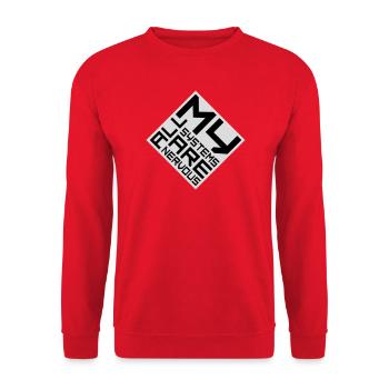 All My Systems Are Nervous Lustig Angst Nerd Logo - Unisex Pullover - Rot - Vorne - Alina (178cm) & Michal (187cm)