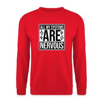 Tous mes systèmes sont nerveux, peur drôle, logo de nerd - Sweat-shirt Unisexe - rouge - Devant - Alina (178cm) & Michal (187cm)