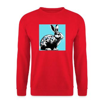 Kaninchen - Unisex Pullover - Rot - Vorne - Alina (178cm) & Michal (187cm)