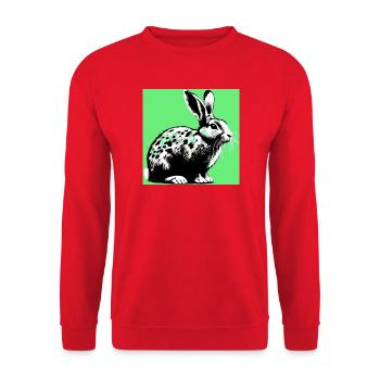 Kaninchen - Unisex Pullover - Rot - Vorne - Alina (178cm) & Michal (187cm)