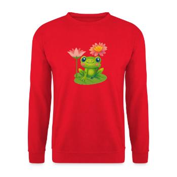 Niedlicher Frosch mit rosa Seerosen - Unisex Pullover - Rot - Vorne - Alina (178cm) & Michal (187cm)