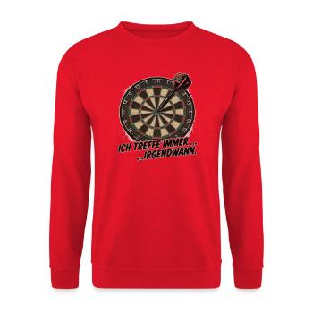 Zielgenau: Dart Spruch - Unisex Pullover - Rot - Vorne - Alina (178cm) & Michal (187cm)