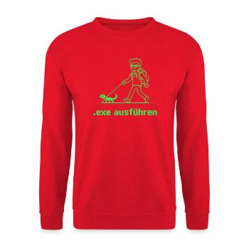 Nerd Witz Entwickler Humor exe ausführen Coder - Unisex Pullover - Rot - Vorne - Alina (178cm) & Michal (187cm)