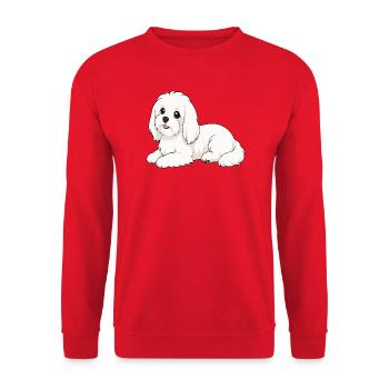Weißer flauschiger Hund-Cartoon - Unisex Pullover - Rot - Vorne - Alina (178cm) & Michal (187cm)