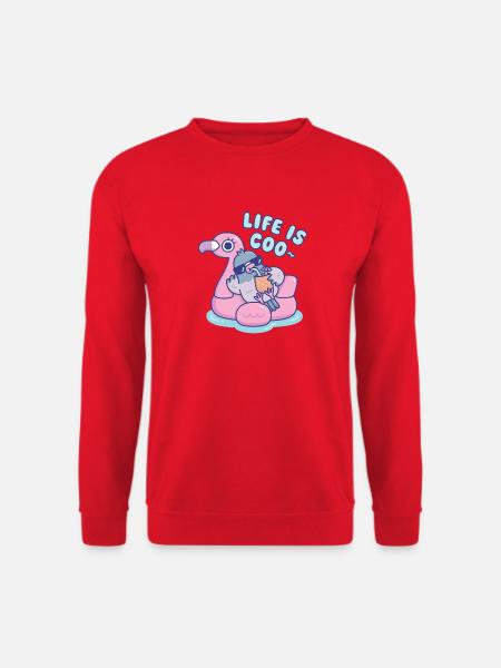 Lustige Taube auf Flamingo-Schwimmbad – das Leben ist Gurr - Unisex Pullover - Rot