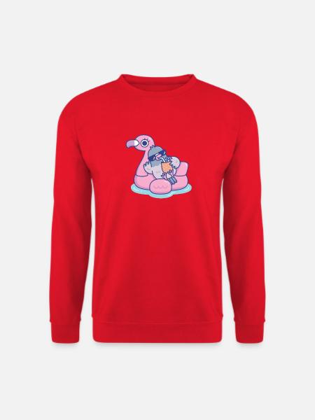 Lustige Taube mit Sonnenbrille entspannt auf Flamingo - Unisex Pullover - Rot