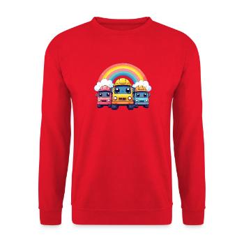 3 LKWs mit Schutzhelm, Regenbogen & Wolken – Kawai - Unisex Pullover - Rot - Vorne - Alina (178cm) & Michal (187cm)